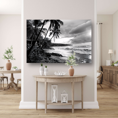 Zwart-wit strand met palmbomen canvas