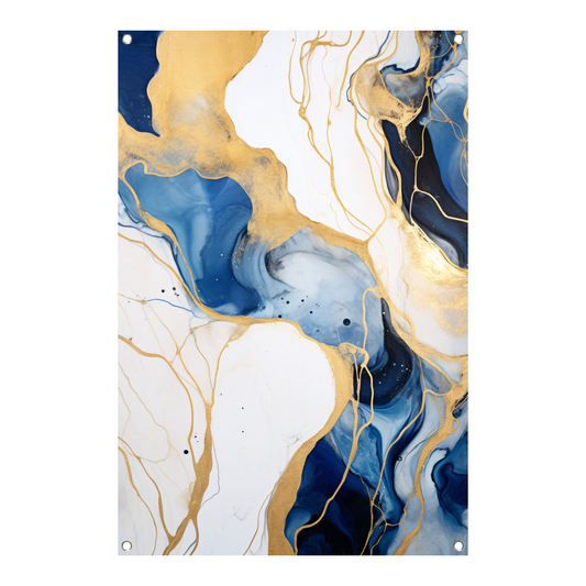 Abstracte Blauwe en Gouden Sierlijkheid tuinposter