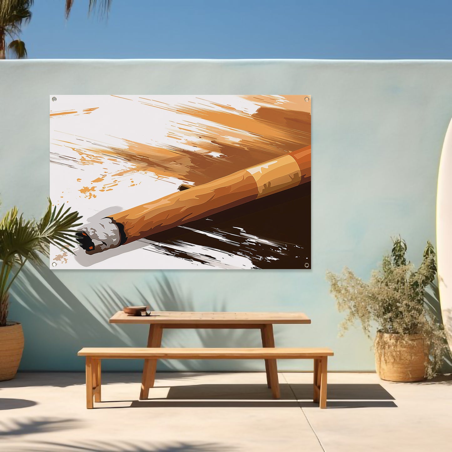 Abstracte sigaar met dynamische penseelstreken   tuinposter