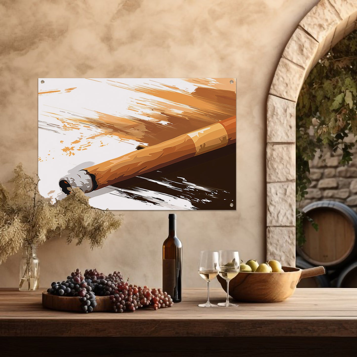 Abstracte sigaar met dynamische penseelstreken   tuinposter