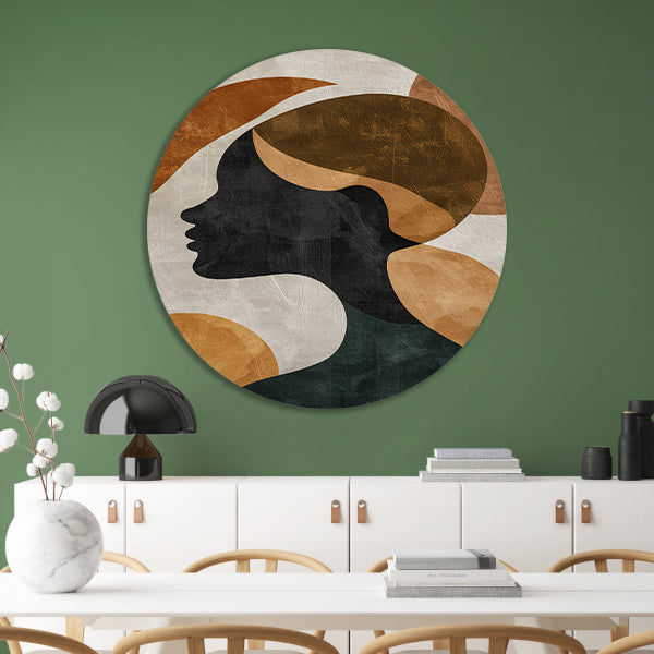 Abstracte silhouet in gouden en aardetinten forex muurcirkel