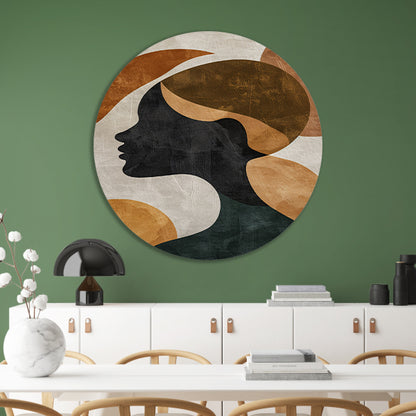 Abstracte silhouet in gouden en aardetinten forex muurcirkel