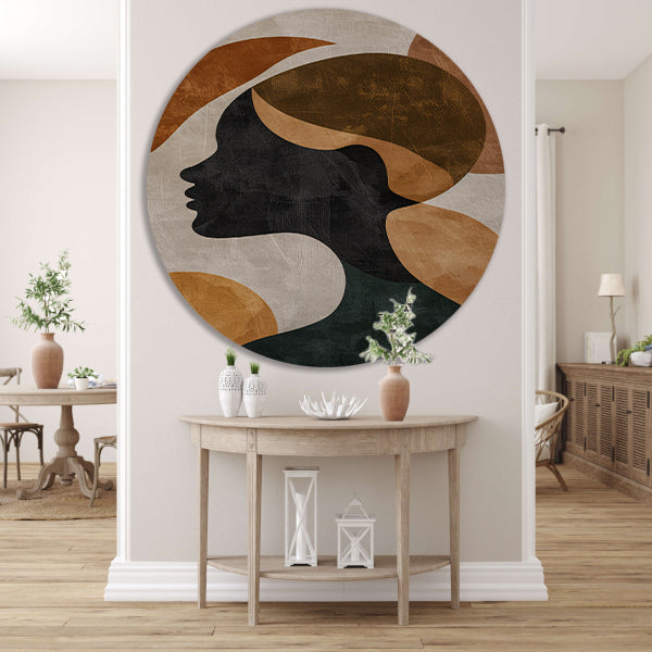 Abstracte silhouet in gouden en aardetinten forex muurcirkel