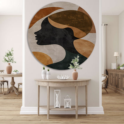 Abstracte silhouet in gouden en aardetinten forex muurcirkel