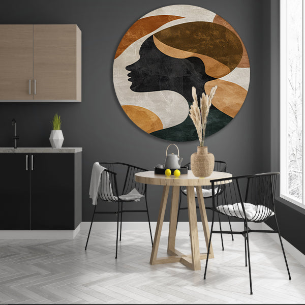 Abstracte silhouet in gouden en aardetinten forex muurcirkel