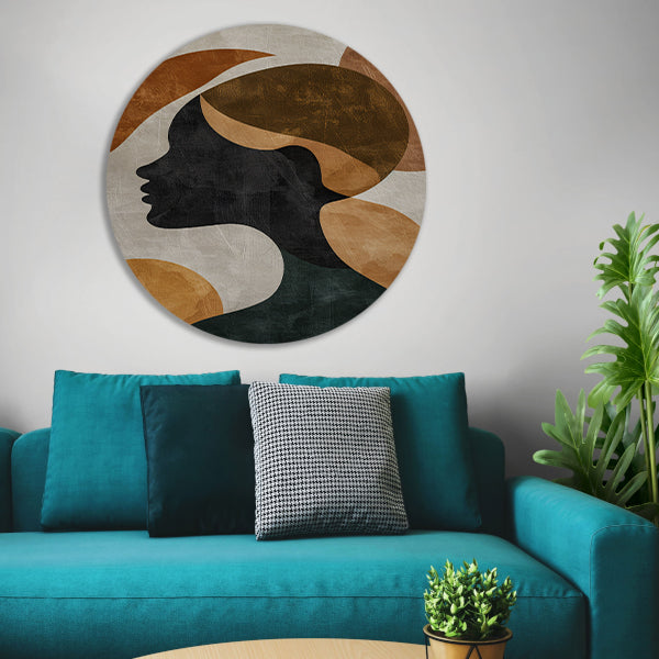 Abstracte silhouet in gouden en aardetinten forex muurcirkel