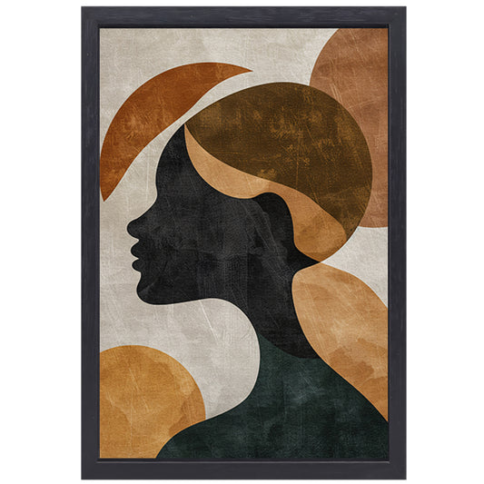 Abstracte silhouet in gouden en aardetinten canvas met baklijst
