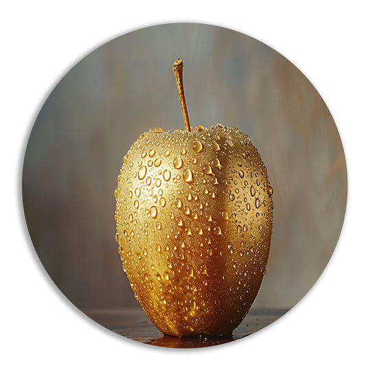 Gouden Appel met Druppels op Warme Achtergrond aluminium muurcirkel
