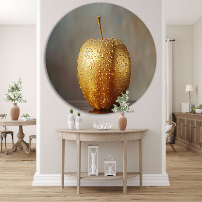 Gouden Appel met Druppels op Warme Achtergrond aluminium muurcirkel