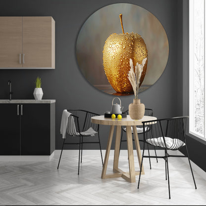 Gouden Appel met Druppels op Warme Achtergrond aluminium muurcirkel