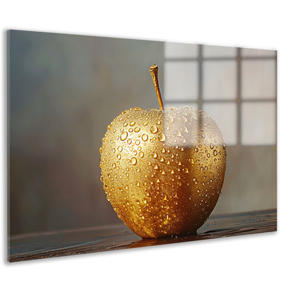 Gouden Appel met Druppels op Warme Achtergrond acrylglas