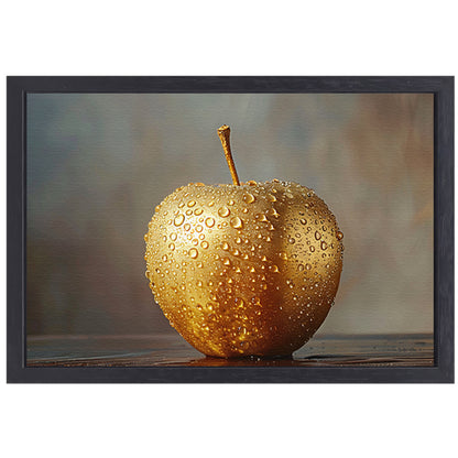 Gouden Appel met Druppels op Warme Achtergrond canvas met baklijst