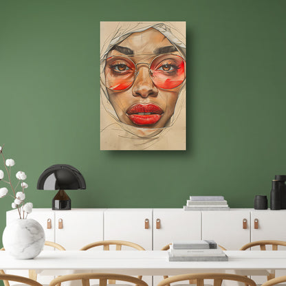 Vrouw met spiegelende rode bril poster