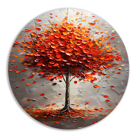 Abstract herfstboom in vurige kleuren aluminium muurcirkel