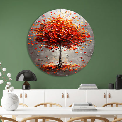 Abstract herfstboom in vurige kleuren aluminium muurcirkel