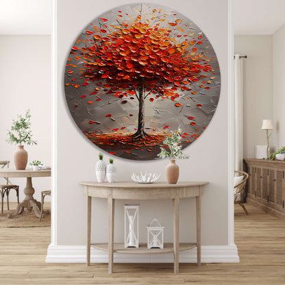 Abstract herfstboom in vurige kleuren aluminium muurcirkel