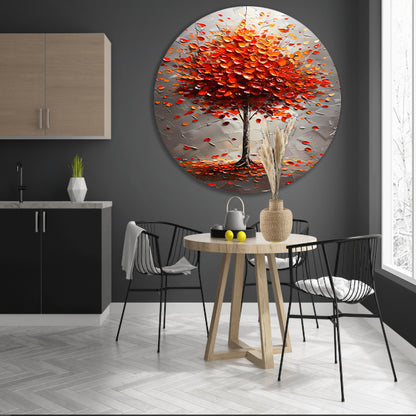 Abstract herfstboom in vurige kleuren aluminium muurcirkel