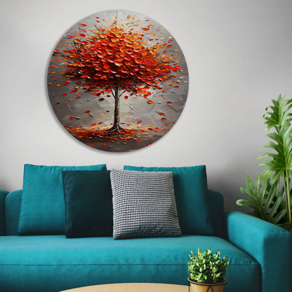 Abstract herfstboom in vurige kleuren aluminium muurcirkel
