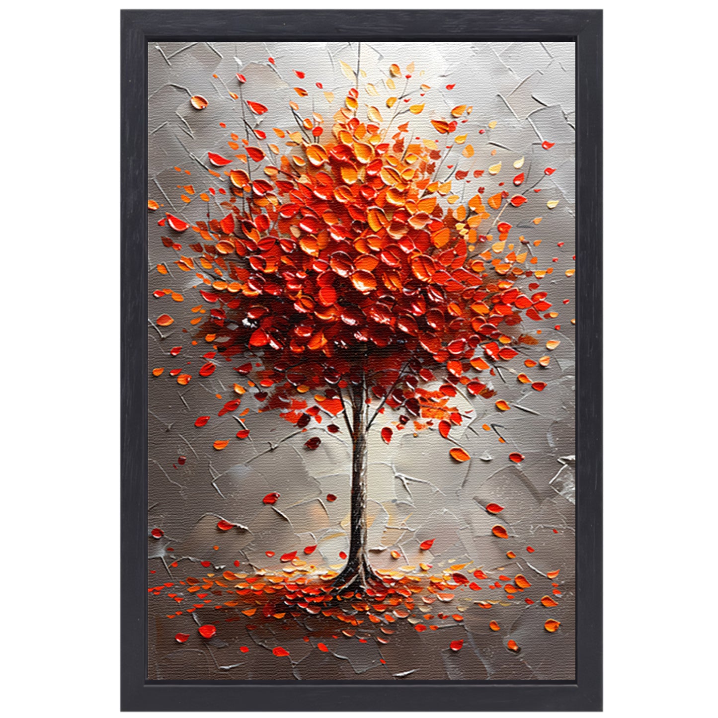Abstract herfstboom in vurige kleuren canvas met baklijst