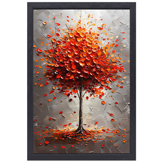 Abstract herfstboom in vurige kleuren canvas met baklijst