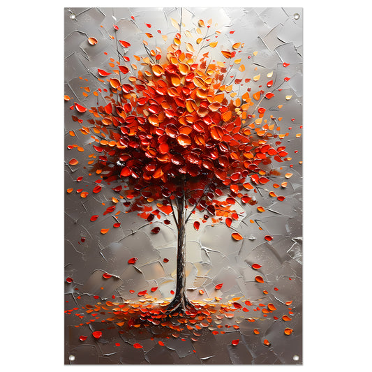 Abstract herfstboom in vurige kleuren tuinposter