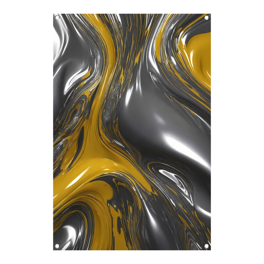 Dynamische Abstractie in Zilver en Geel tuinposter