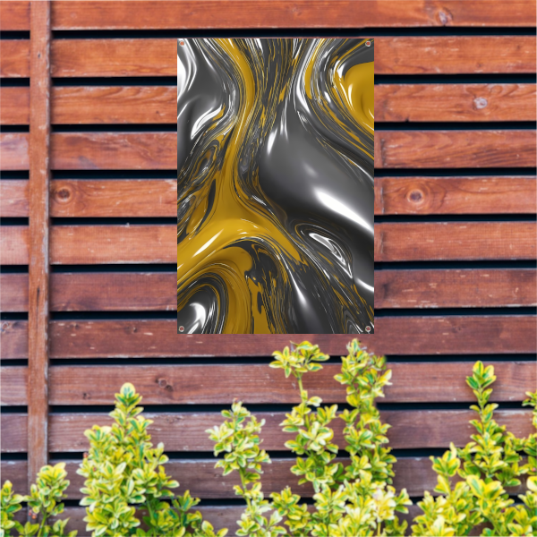 Dynamische Abstractie in Zilver en Geel tuinposter