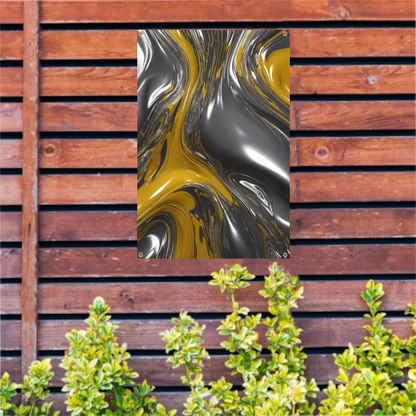 Dynamische Abstractie in Zilver en Geel tuinposter
