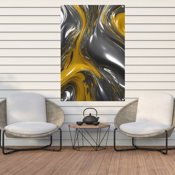 Dynamische Abstractie in Zilver en Geel tuinposter