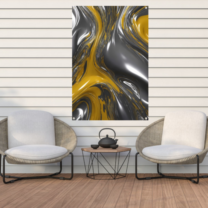 Dynamische Abstractie in Zilver en Geel tuinposter