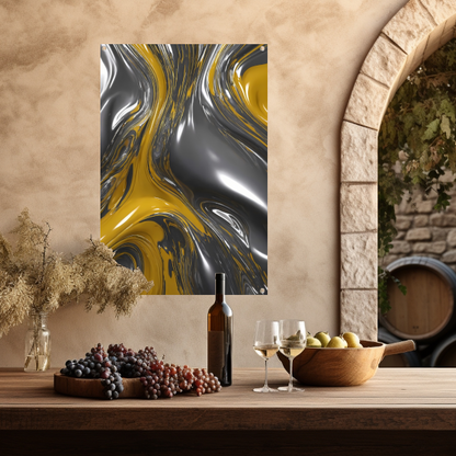 Dynamische Abstractie in Zilver en Geel tuinposter