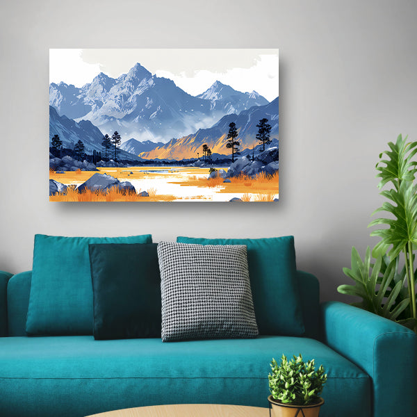 Zonsondergang bij Bergmeer in Blauwtonen canvas