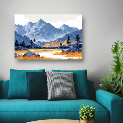 Zonsondergang bij Bergmeer in Blauwtonen poster