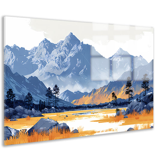 Zonsondergang bij Bergmeer in Blauwtonen acrylglas