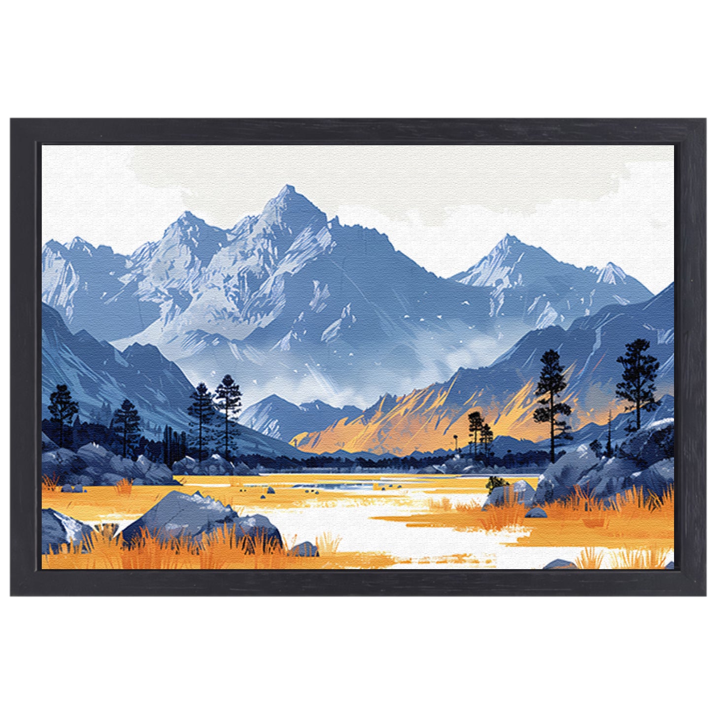 Zonsondergang bij Bergmeer in Blauwtonen canvas met baklijst