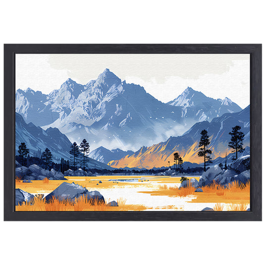 Zonsondergang bij Bergmeer in Blauwtonen canvas met baklijst