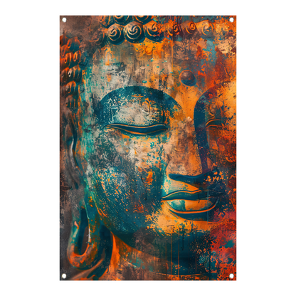 Levendig Boeddha-portret in rustieke stijl tuinposter