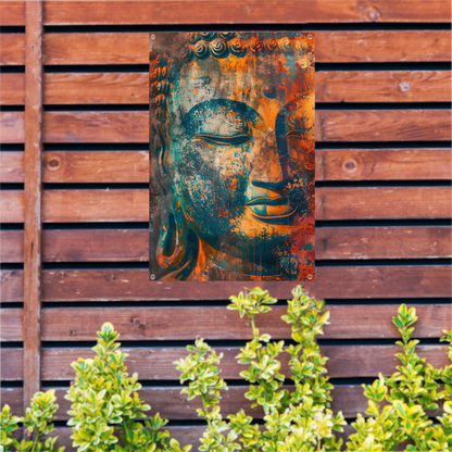 Levendig Boeddha-portret in rustieke stijl tuinposter
