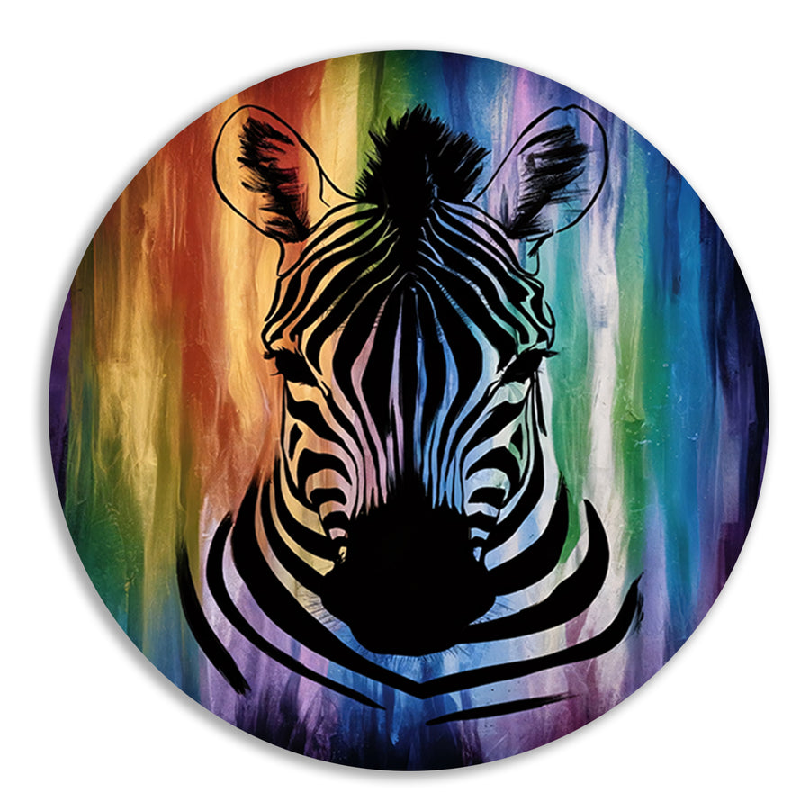 Zebra silhouet met kleurrijke regenboog achtergrond forex muurcirkel