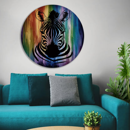 Zebra silhouet met kleurrijke regenboog achtergrond forex muurcirkel