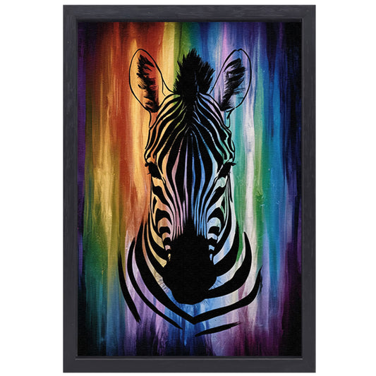 Zebra silhouet met kleurrijke regenboog achtergrond canvas met baklijst