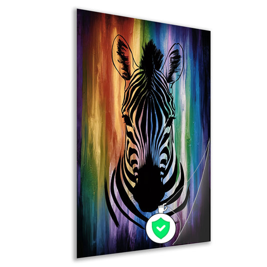 Zebra silhouet met kleurrijke regenboog achtergrond poster