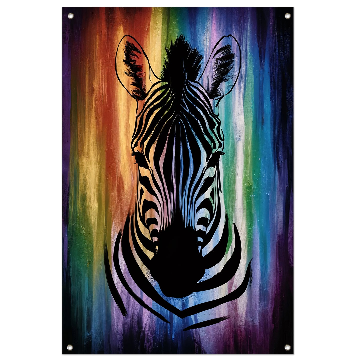 Zebra silhouet met kleurrijke regenboog achtergrond tuinposter