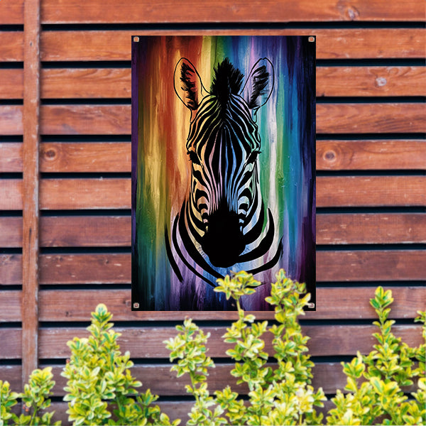 Zebra silhouet met kleurrijke regenboog achtergrond tuinposter