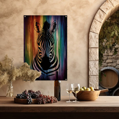 Zebra silhouet met kleurrijke regenboog achtergrond tuinposter