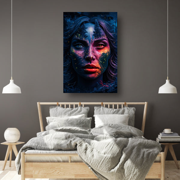 Surrealistisch portret met boslandschap canvas