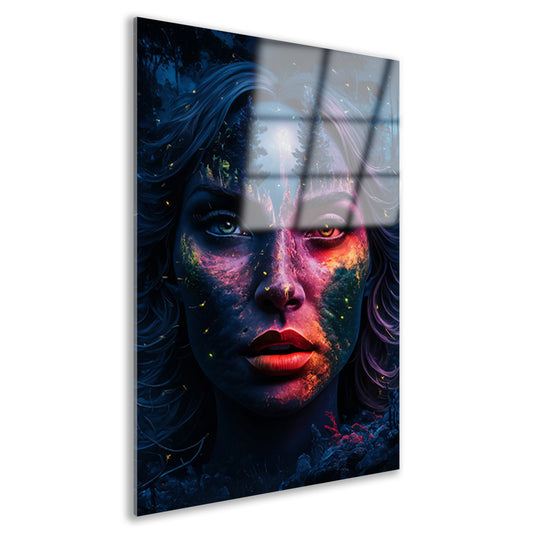 Surrealistisch portret met boslandschap acrylglas