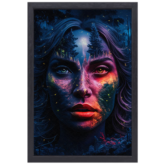 Surrealistisch portret met boslandschap canvas met baklijst