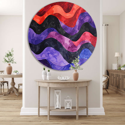 Abstracte golvende lijnen in levendige kleuren aluminium muurcirkel
