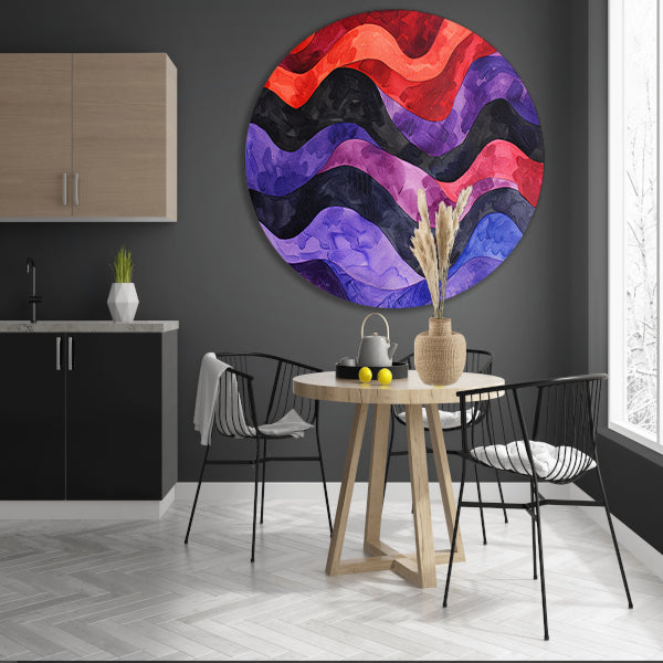Abstracte golvende lijnen in levendige kleuren aluminium muurcirkel